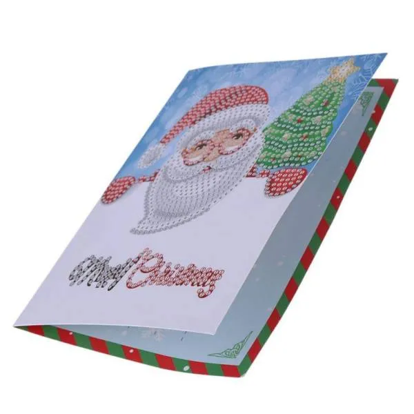 Weihnachtskarte Weihnachtsmann mit Baum, Painting-Set komplett mit runden Steine