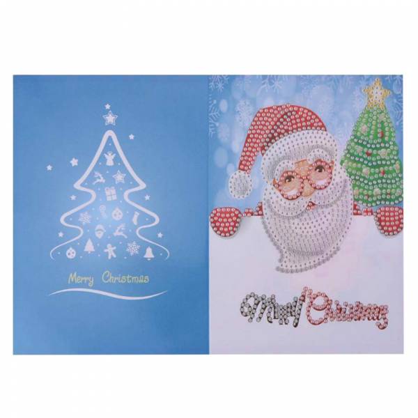 Weihnachtskarte Weihnachtsmann mit Baum, Painting-Set komplett mit runden Steinchen