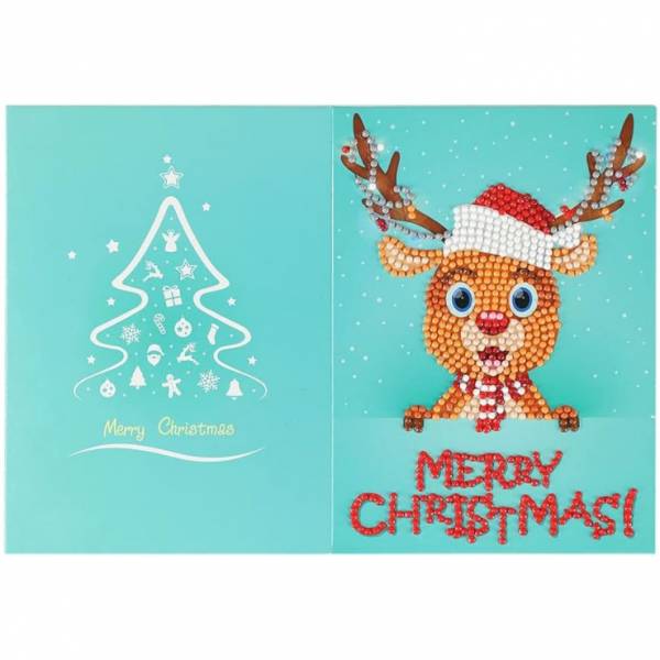 Weihnachtskarte Rentier, Painting-Set komplett mit runden Steinchen