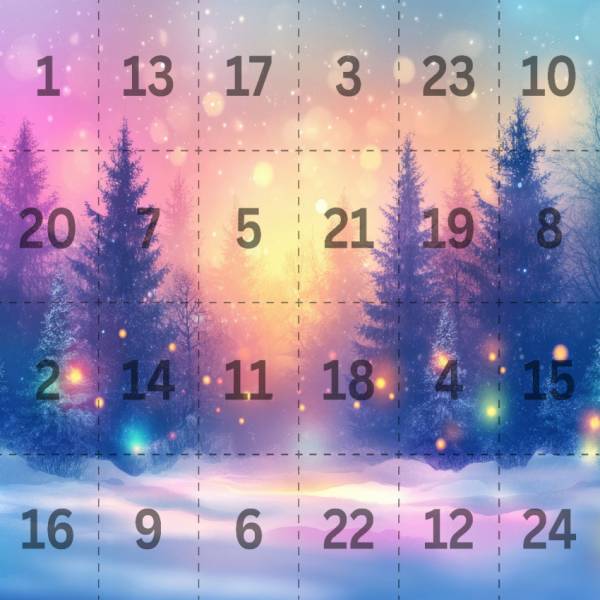 Diamond Painting Advent motif 2026 - XL 60x60cm, 24 small round stones, 72 colours