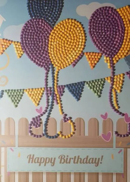 Birthday card 4 balloons, painting set complete with round stones