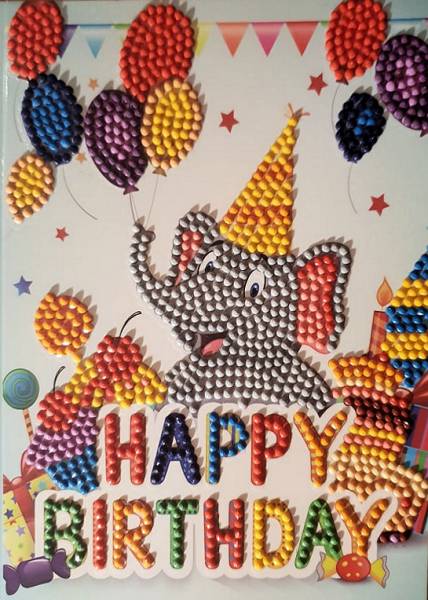 Birthday card elephant, painting set complete with round stones