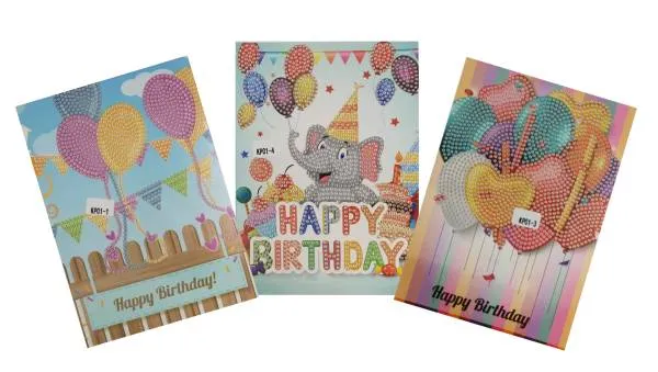 Birthday card set with 3 motifs, painting set complete with round stones