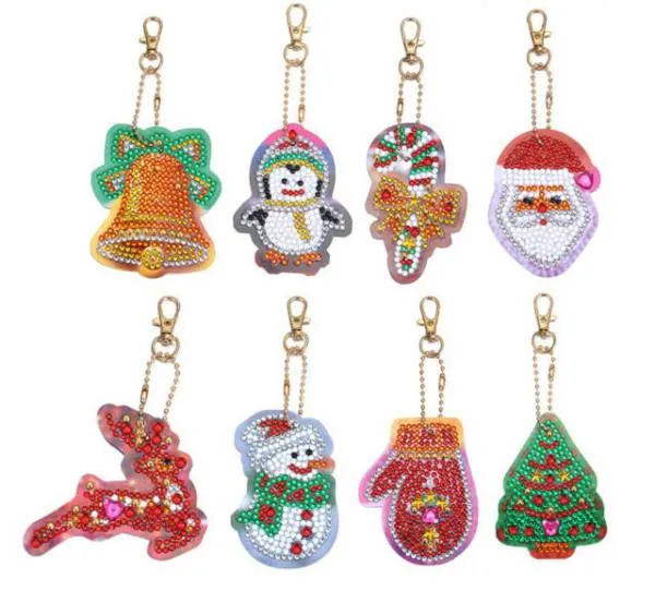 Schlüsselanhänger-Set, bestehend aus 16 Anhängern, Motiv Weihnachten, Painting-Set komplett mit Strass Steine