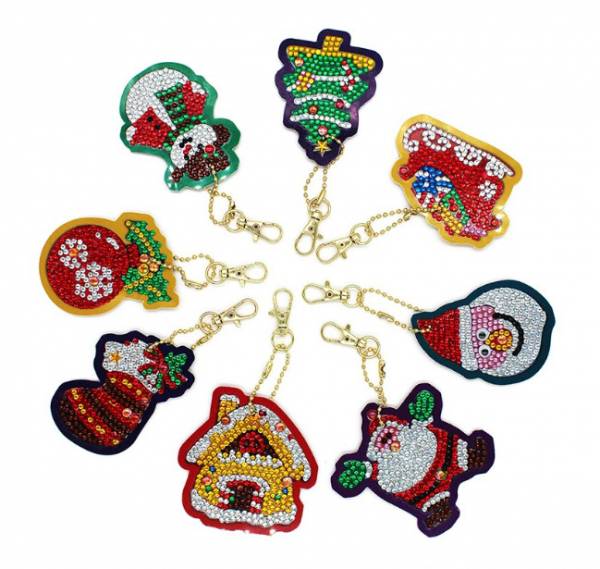 Schlüsselanhänger-Set, bestehend aus 16 Anhängern, Motiv Weihnachten, Painting-Set komplett mit Strass Steinchen