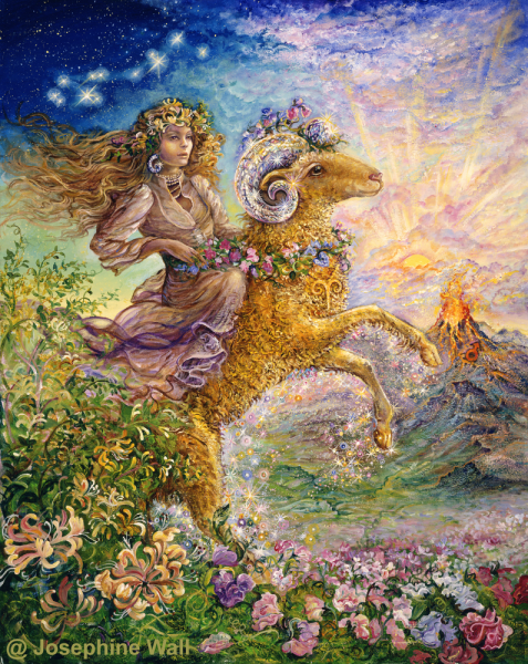Josephine Wall, Zodiac Aries, Approx. 100×80 Cm, 275 Colours, Round Stones, Full Image