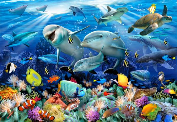 Howard Robinson, Deep on the Reef, 70x100cm, 80 colours, round stones, full image