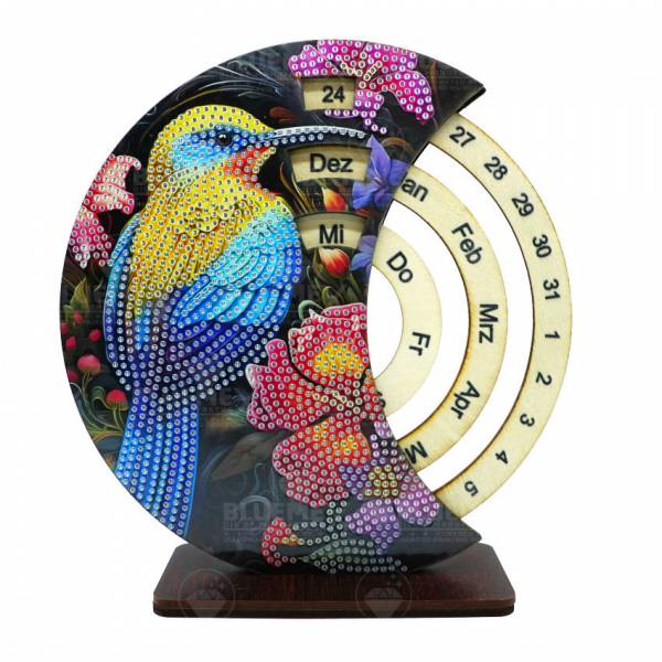 Diamond Painting Tischkalender, Vogel mit Blumen, Deutsche Version