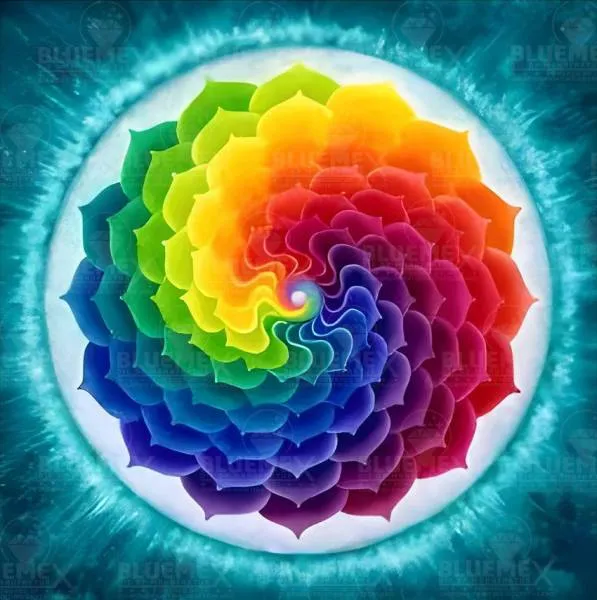 Diamond Painting Bild, Regenbogen-Mandala, 60x60cm, 45 Farben, eckige Steine, Vollbild