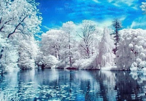 Diamond Painting picture, winter at the lake, round stones, approx. 100x75cm, 50 colours, full picture