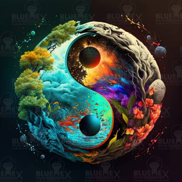 Midjourney A.i Art - Yin & Yang, 70x70cm, 50 Farben, eckige Steine, Vollbild