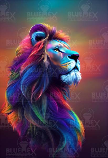Diamond Painting picture, colourful lion, round stones, 60x90cm, 70 colours, full picture