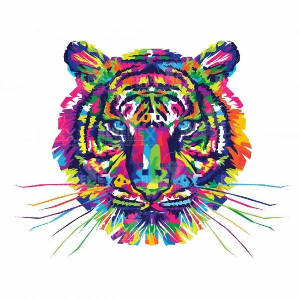 Diamond Painting Bild, bunter Tiger, 40x30cm, 25 Farben, eckige Steine, Vollbild