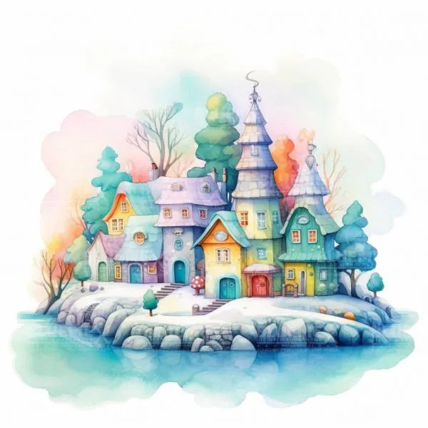 Diamond Painting picture, Winter Village, 60x60cm, 45 colours, round stones, full picture