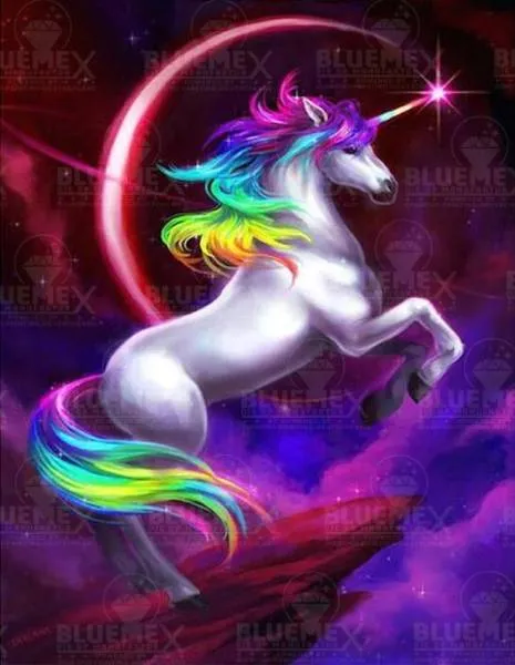 Diamond Painting Bild, buntes Einhorn, 50x60cm, 45 Farben, eckige Steine, Vollbild
