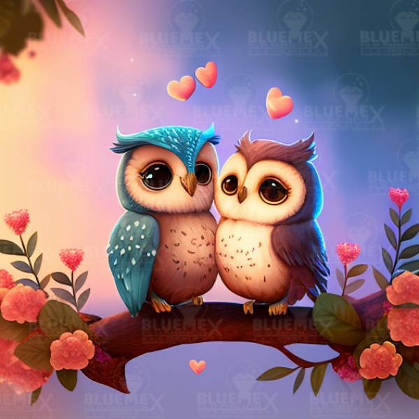 Diamond Painting picture, pair of owls, round stones, 50x50cm, 59 colours, 3 AB, full picture