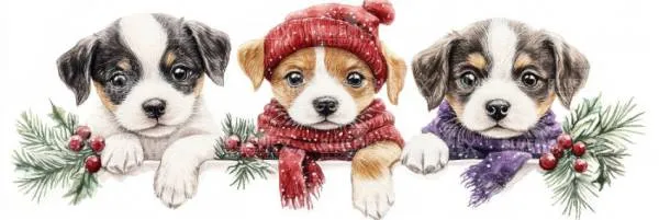 Diamond Painting picture, Puppies, 120x40cm, 68 colours incl. AB & fairy stones, square stones, full picture