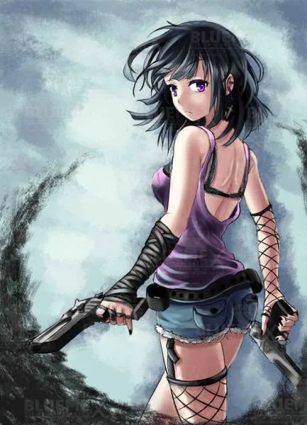DrakeTurtle, Gun Girl, 50x70cm, 55 Colours, Round Stones, Full Image