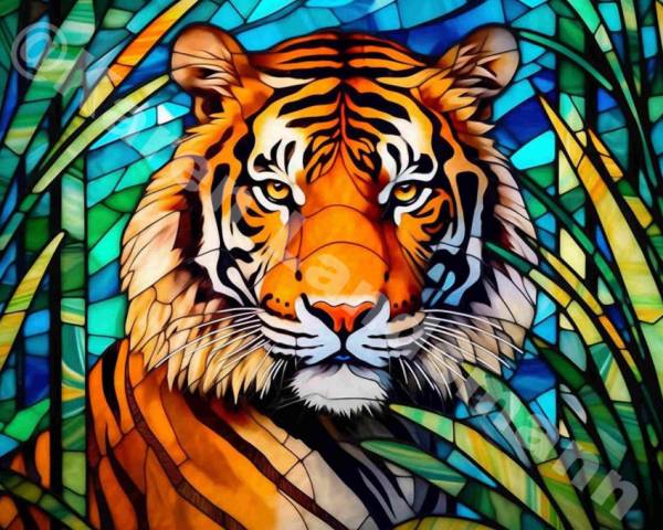 Diamond Painting picture, Glass tiger, square rhinestone diamonds, 70x90cm, 50 colours, full size