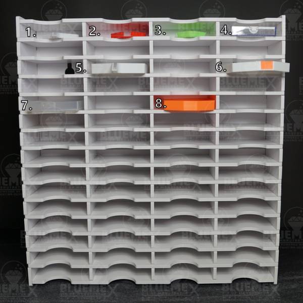 Shuttle shelf white, approx. 44x41.7x10.4cm, 60 compartments approx. 9.7x9.5x2.3cm, storage box