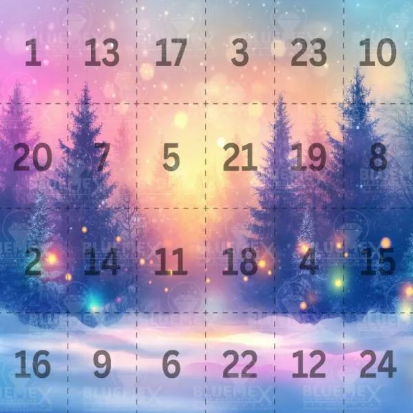 Adventskalender / Mysterybild 2026 - XL 60x60cm, 24 Kästchen eckige Steine, 72 Farben