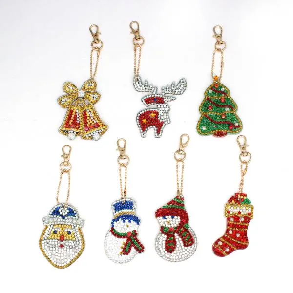 Schlüsselanhänger-Set, bestehend aus 8 Anhängern, Motiv Weihnachten, Painting-Set komplett mit Strass Steine