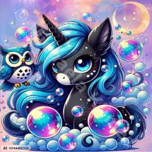 Michaela Klimes, Bubble Unicorn, 50x50cm, 50 Farben inkl. AB & Feensteine, eckige Steine, Vollbild