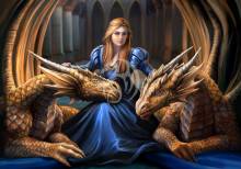 Anne Stokes, Fierce Loyalty, 70x100cm, 70 Farben, runde Steine, Vollbild