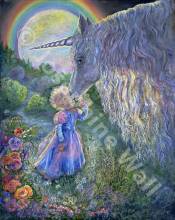 Josephine Wall, Unicorn Kiss, 100x80cm, 225 Colours, Round Stones, Full Image