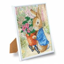 Diamond painting picture with picture frame, Peter Rabbit, round diamonds, approx. 21x25cm, partial picture