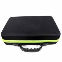 Sorting case, black case with green rim, contents 60 screw cap jars.