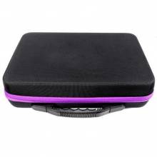 Sorting case, black case with purple rim, contents 60 screw cap jars.