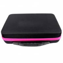 Sorting case, black case with pink rim, contents 60 jars with screw cap.