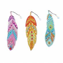 Bookmark - feathers, set of 3, yellow, pink, green