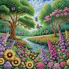 Diamond Painting Bild, Flusslandschaft, Strass-Diamanten, ca. 25x25cm, Teilbild, gut für Anfänger geeignet