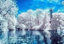 Diamond Painting picture, winter at the lake, round stones, approx. 100x75cm, 50 colours, full picture