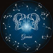 Zodiac sign Gemini, Glow in the dark - night glow, round stones, 60x60cm, 45 colours, full size