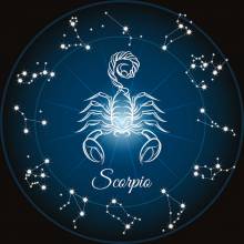 Zodiac sign Scorpio, Glow in the dark - night glow, round stones, 60x60cm, 45 colours, full picture