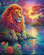 Diamond Painting picture, Colourful lion, square stones, 70x90cm, 70 colours, full picture