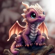 Diamond Painting picture, pink dragon baby, square stones, 48 colours, 60x60cm, full picture