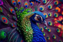 Diamond Painting picture, noble peacock, round stones, 50x75cm, 63 colours, 4 AB, full picture