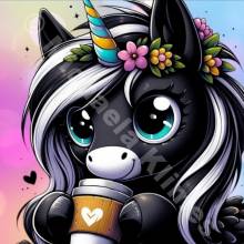 Michaela Klimes, Coffee Unicorn, runde Steinchen, 50x50cm, 43 Farben inkl. AB & Feensteine, Vollbild