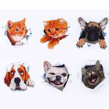 Sticker-Set, bestehend aus 6 Aufklebern, Motiv Hunde/Katze (MB39), Painting-Set komplett mit runden Steinchen