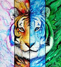 Jonna Hyttinen, Element Tiger, 4 parts, square stones, 4x 30x140cm, 150 colours, fullpicture