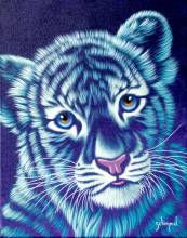 Vorlage (ohne Steine) Schim Schimmel, Blue little Tiger, 60x75cm, 45 Farben, für runde Steine, Vollbild