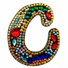 Keyring, letter C, painting set complete with rhinestones and special stones