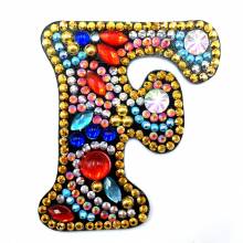 Keyring, letter F, painting set complete with rhinestones and special stones