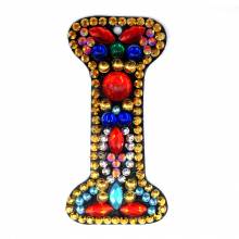 Keyring, letter I, painting set complete with rhinestones and special stones