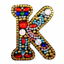 Keyring, letter K, painting set complete with rhinestones and special stones
