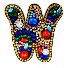 Keyring, letter W, painting set complete with rhinestones and special stones